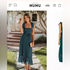 Show me your Mumu Claire midi dress- emerald chiffon size xs